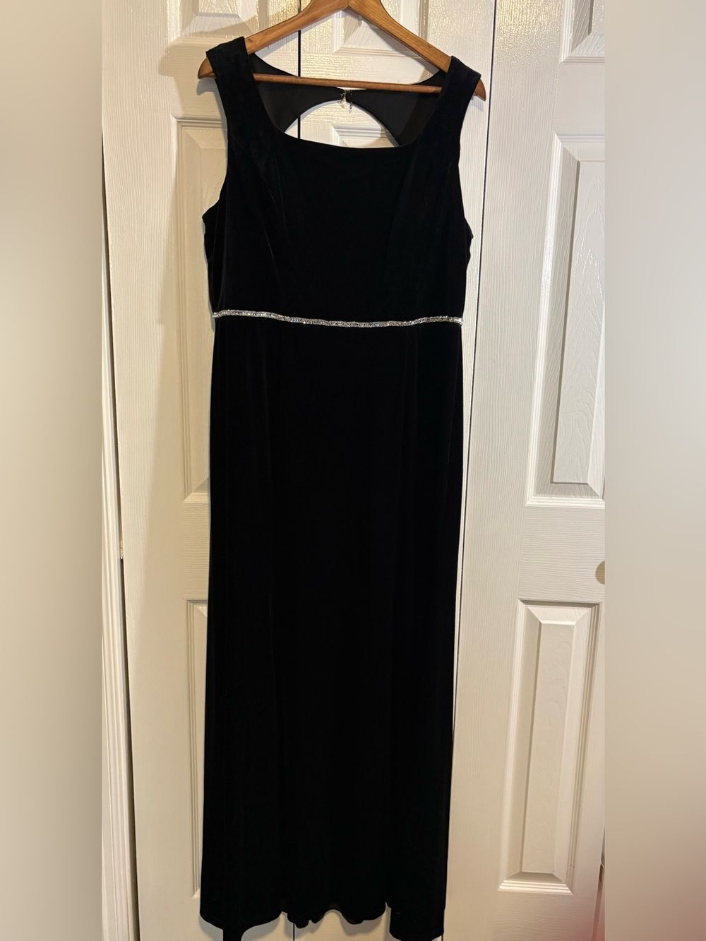 R&M Richards Black Velvet Maxi Dress with Rhinestone Waist